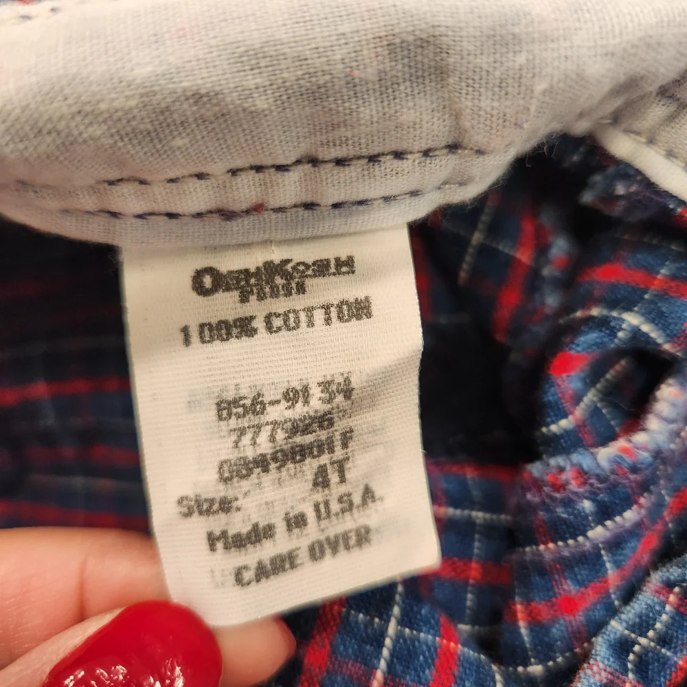 OshKosh B'gosh Plaid Vintage 90s Snap Button Overalls 100% Cotton Made In USA